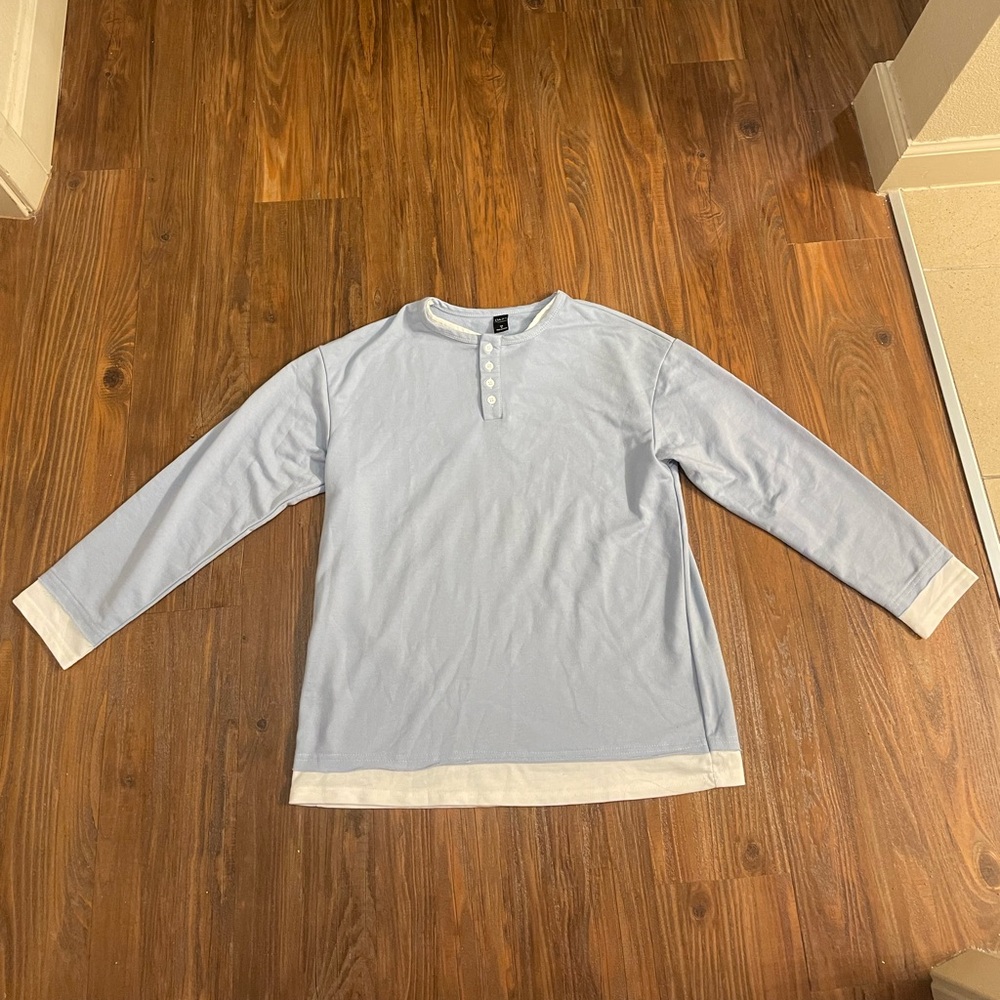 Baby blue and whites long sleeve shirt. Size M